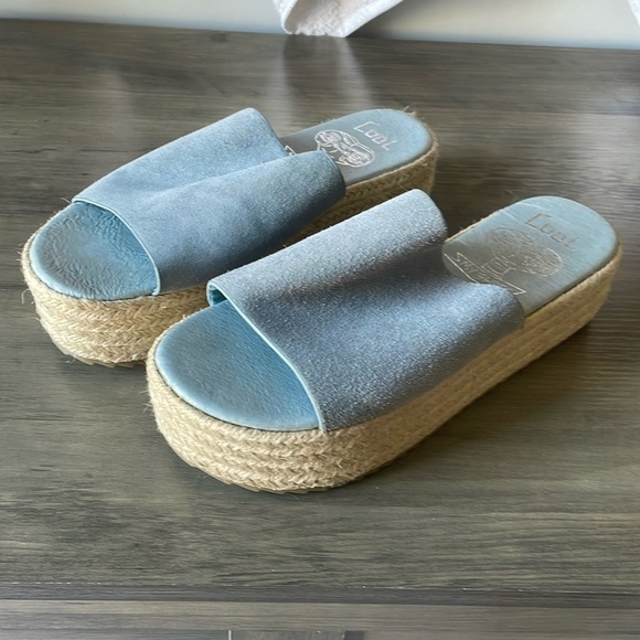 Cool My Shoes Shoes - Cool My Shoes, women’s 8, blue suede platform espadrille sandals, EUC